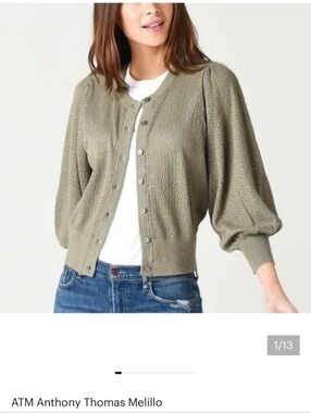 ATM Anthony Thomas Melillo Cotton Cashmere Balloon Blouson Sleeve Cardigan Sz XS